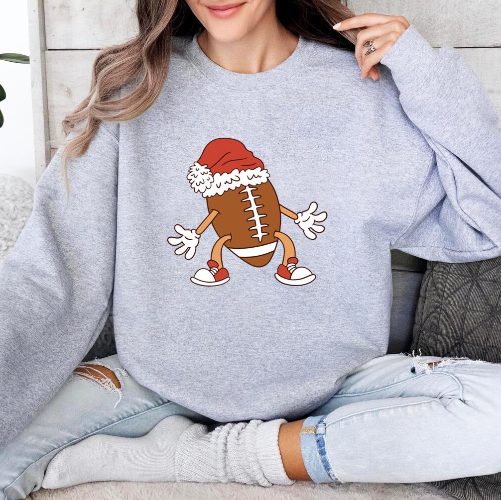 Cartoon Football In A Santa Hat Sweatshirt