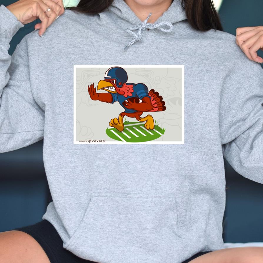 Thanksgiving Turkey Football Player Cartoon Vector Illustration Hoodie